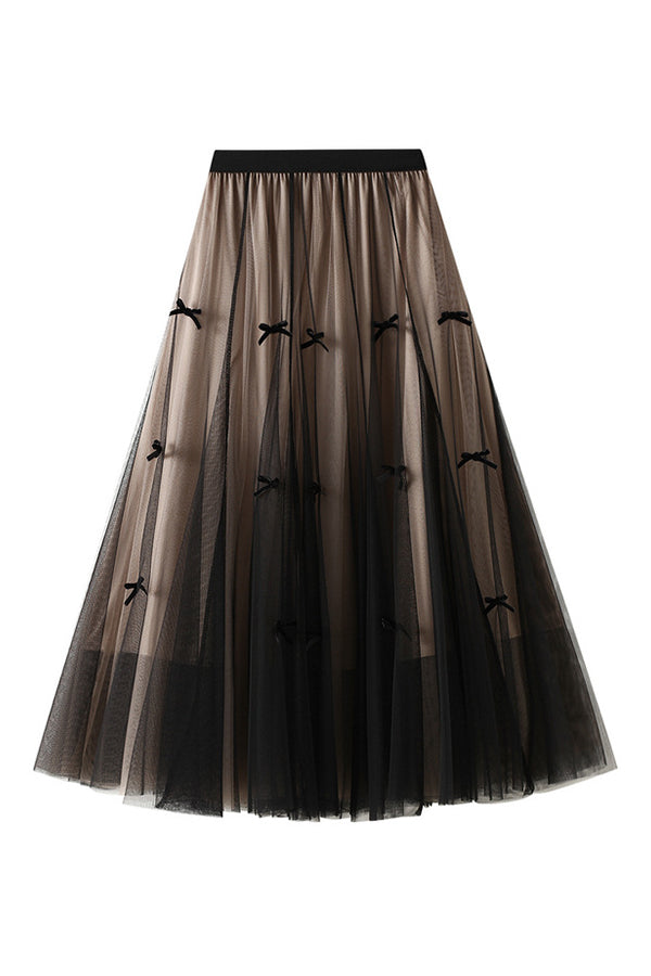 Designed bow mesh autumn and winter slimming high-waisted skirt 1 one size