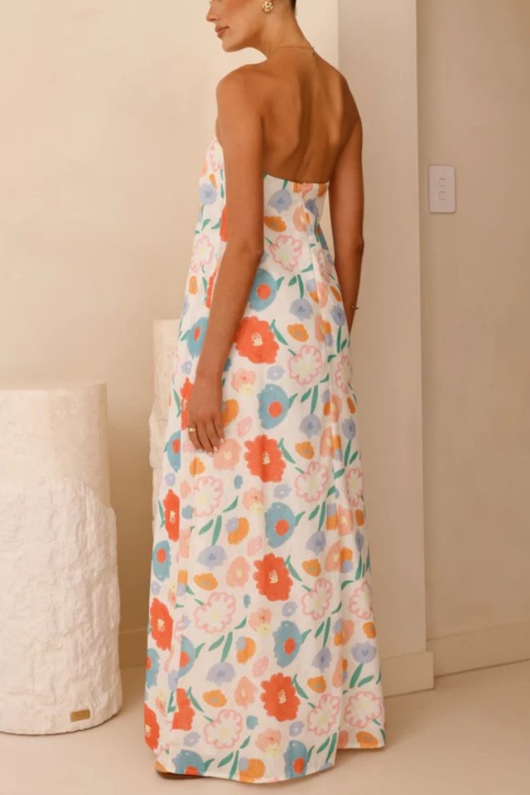Digital Printed Tube Top A-Line Long Dress