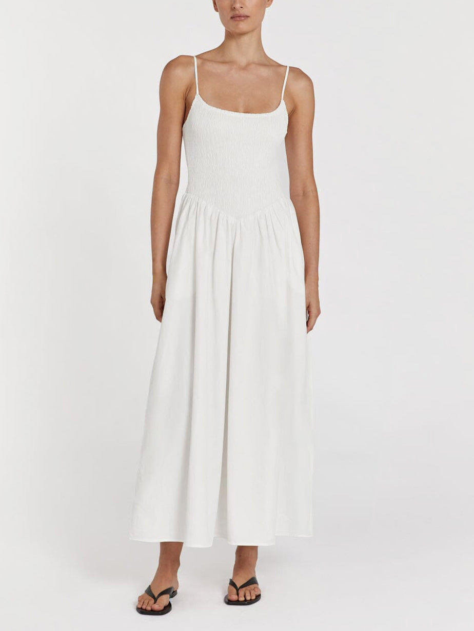 Modisches Midikleid mit Spaghettiträgern und einfarbigem Schlitz