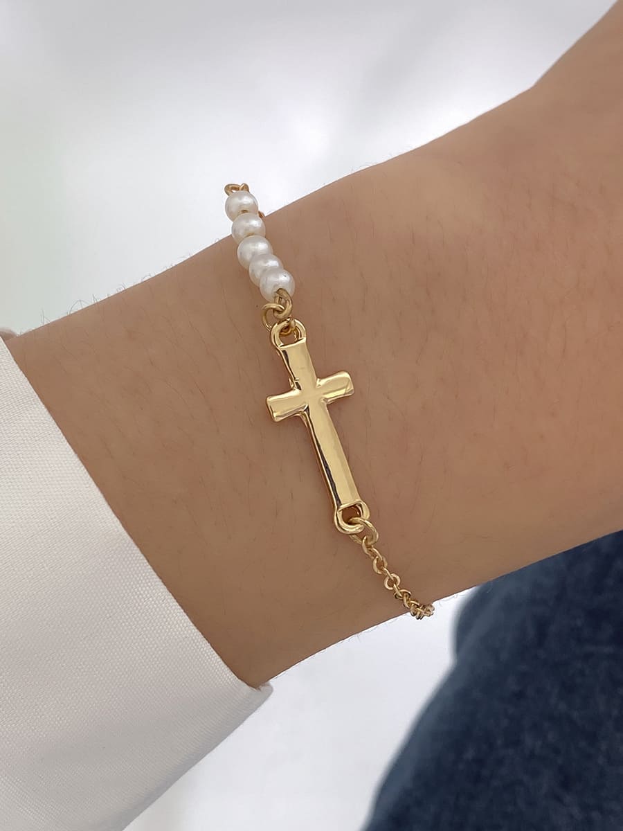 Pearl Cross Bracelet Gold one size