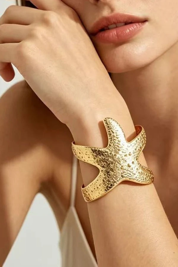 Hammered-finish Starfish Motif Wide Bracelet