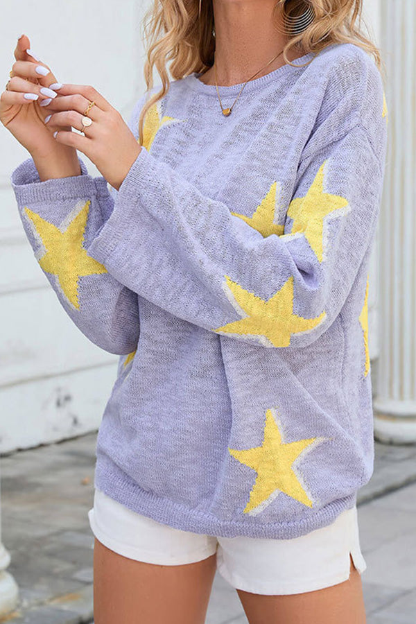 women's five-pointed star knitted long sleeve sweater Purple