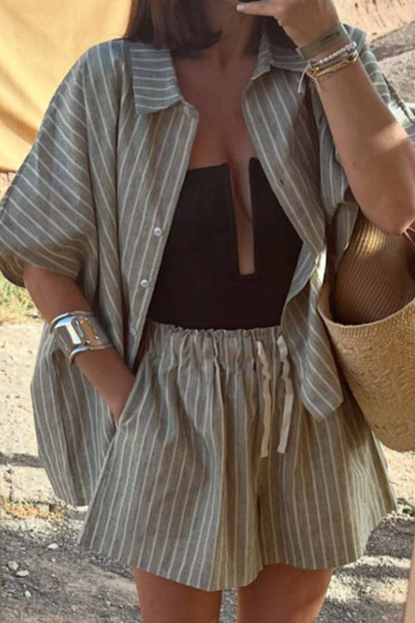 Multi-Color Striped Oversized Shirt and Shorts Set