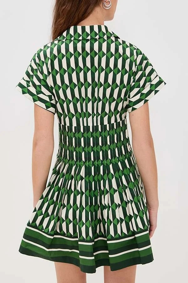 Nash – Minikleid mit weiten Ärmeln, Knopfleiste und Taschen und geometrischem Kachelmuster 