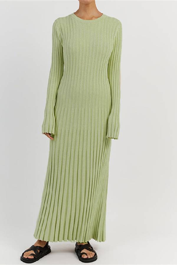 Big Pit Stripe Slimming Long sleeve Long Dress Green