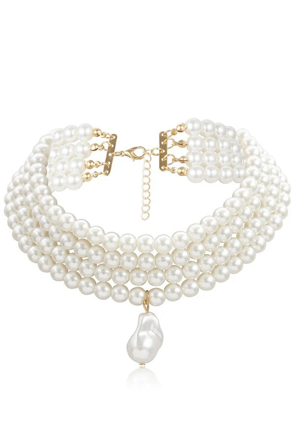 Stylish Geometric Pearl Beaded Multi-Layer Necklace 2 one size