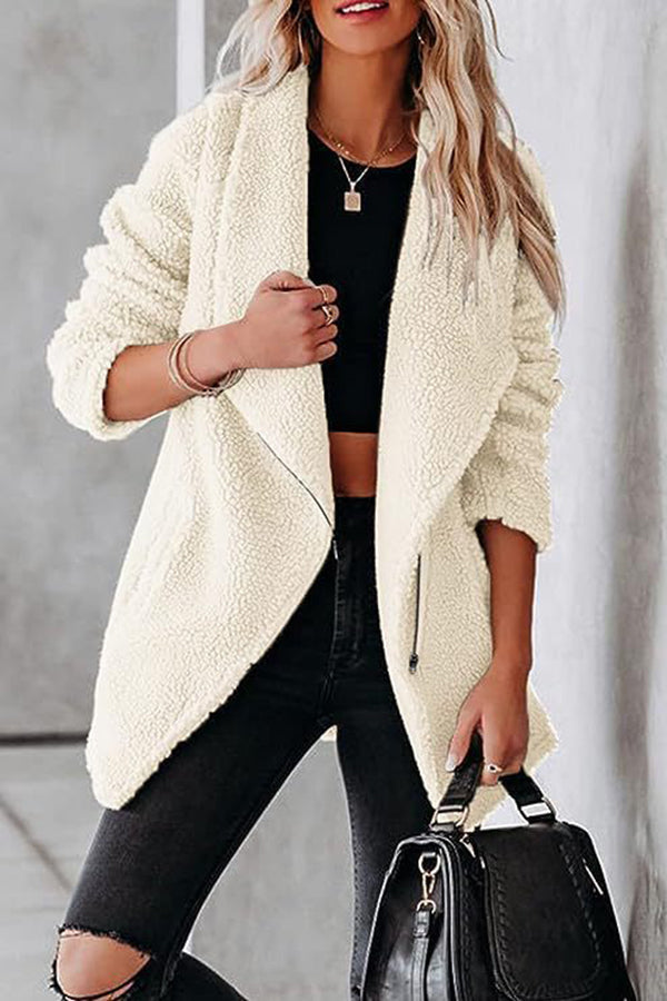 Fashion casual lambskin jacket with zipper pockets and grain velvet jacket White