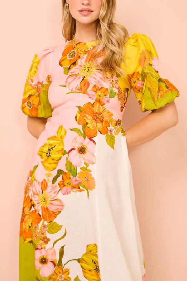 Midi Dress In Multi Yellow