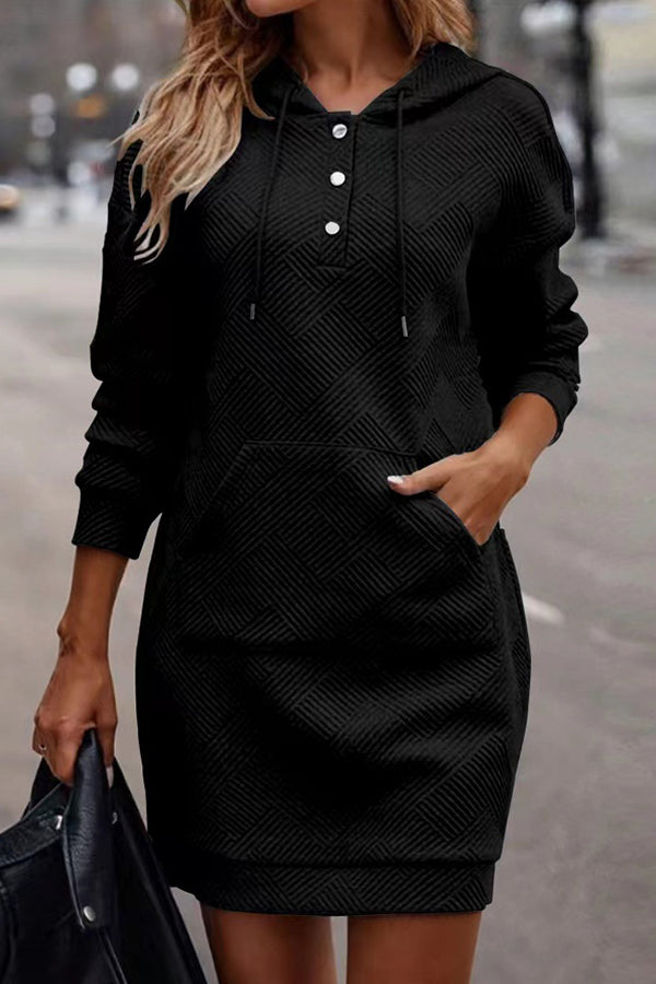 Hot selling casual fashion women's plaid mid-length hooded sweatshirt Black