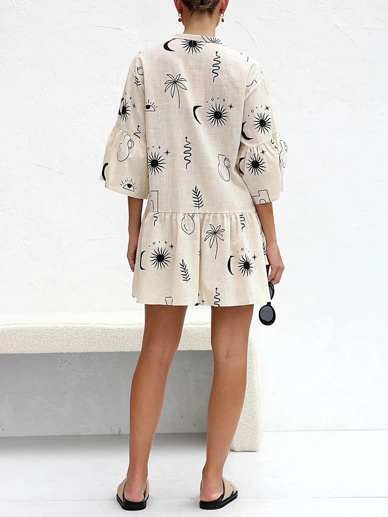 Lockeres Hemd-Kurzkleid im Ethno-Stil