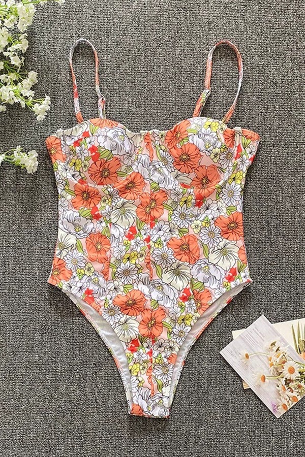 Sling Floral One-piece Swimsuit Multicolor-02