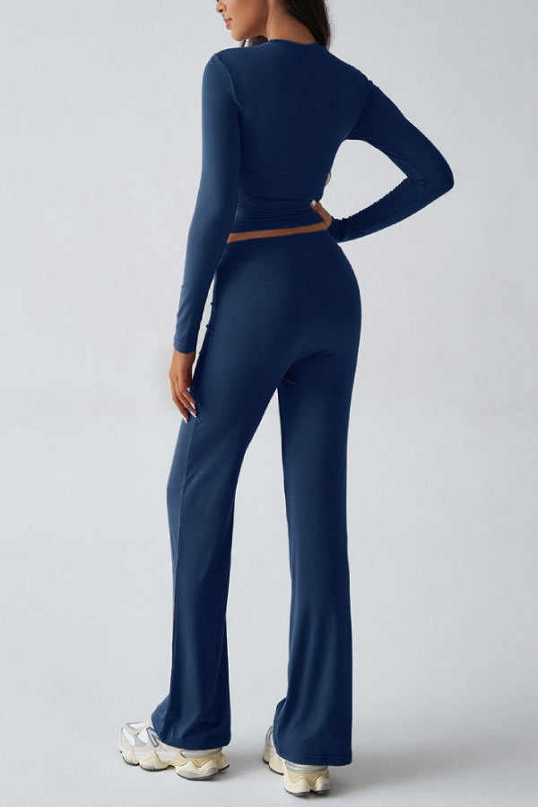 Casual Sports Style Slim Fit Long Sleeve Top Two Piece Set