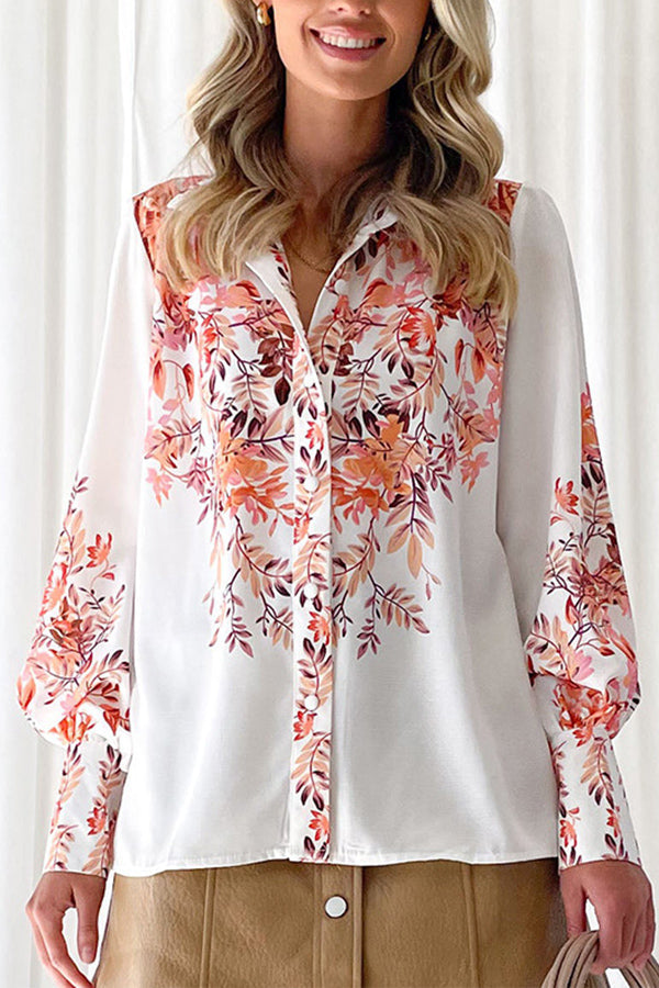 Temperament V-neck long-sleeved single-breasted shirt White