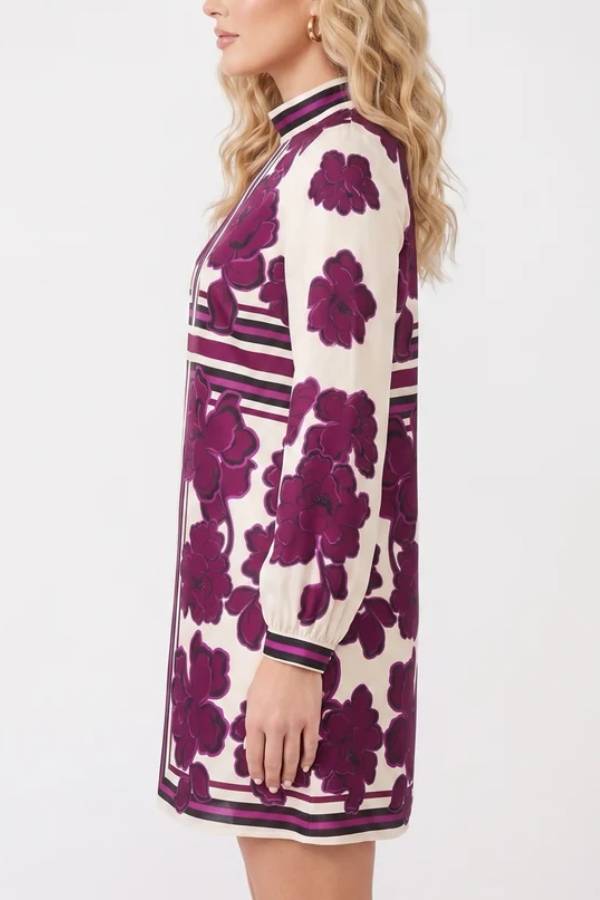 Geometric Floral Mock Neck Shift Dress