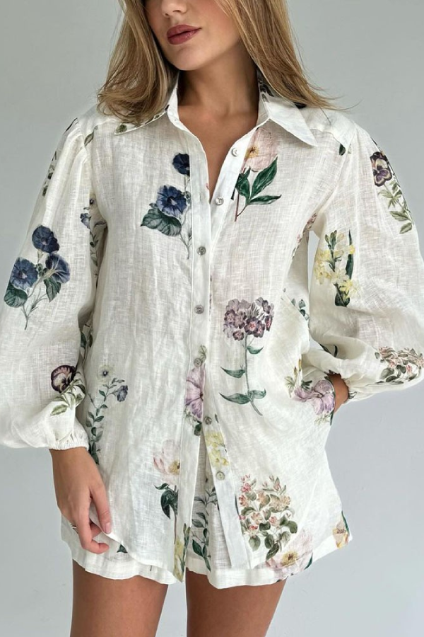 Women's elegant printed casual two-piece set White