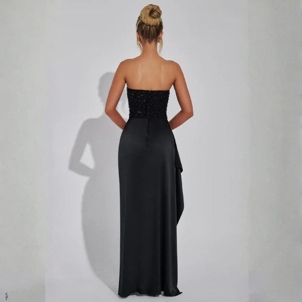 The Emrielle Party Beaded Satin Maxi Strapless Dress