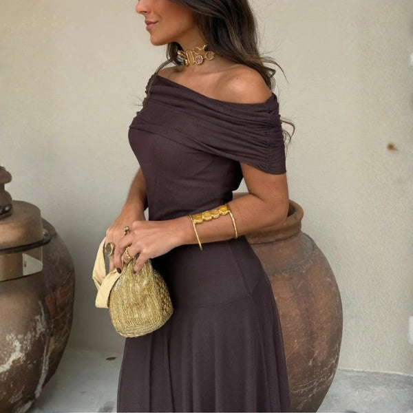 The Santorini Off-Shoulder Mesh Maxi Dress