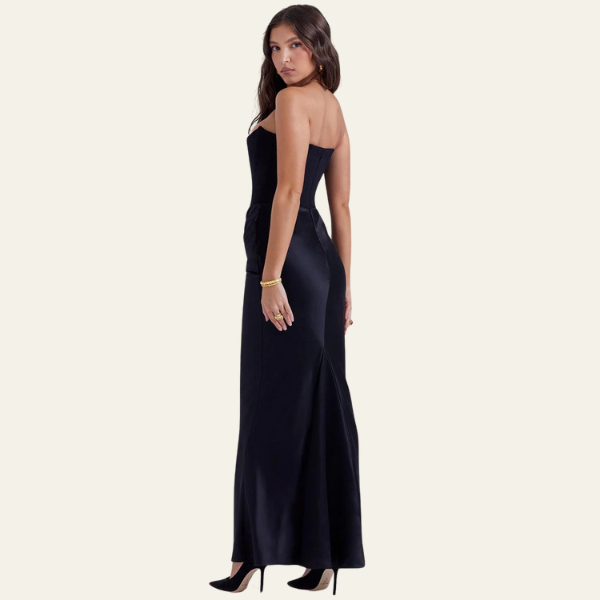 The Vienna Satin Draped Evening Maxi Strapless Dress
