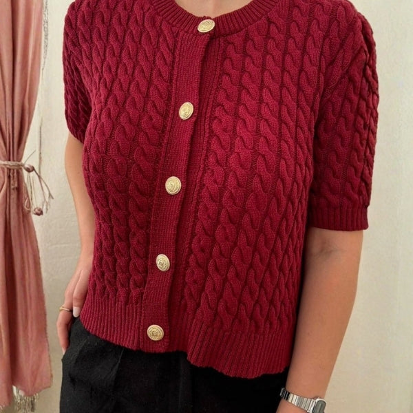 The Paris Cable-Knit Button Top