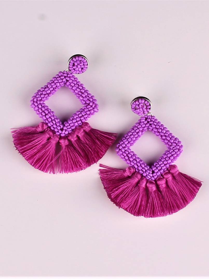 Boucles d'oreilles à pompons tissées à la main