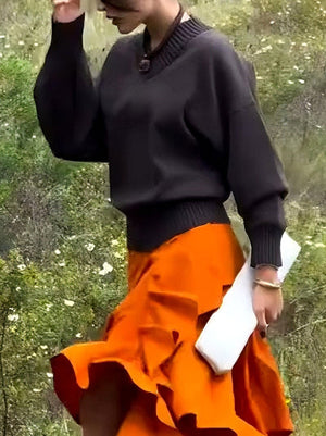 Pull élégant à manches longues et col en V