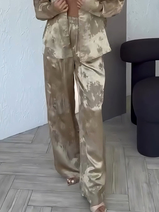 Pantalon large à imprimé dégradé en satin exquis
