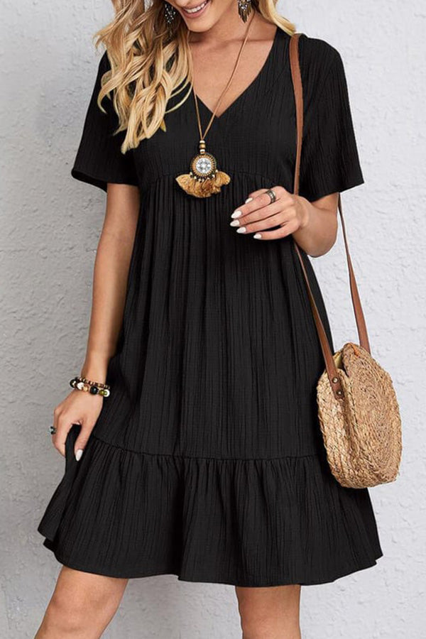 Loose casual tie waist flowy dress Black