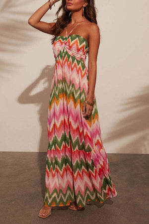 Tropical Print Halter Neck A-Line Dress