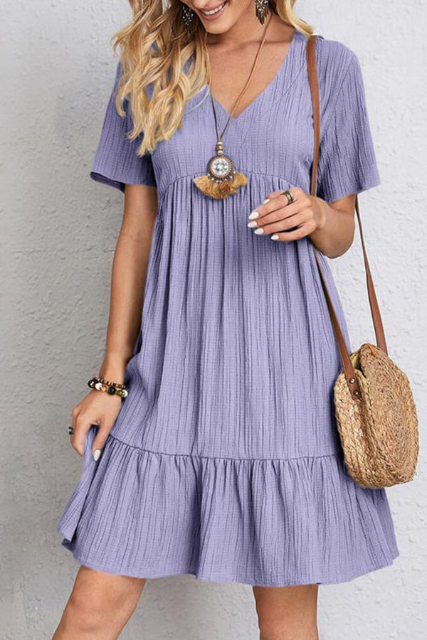 Loose casual tie waist flowy dress Purple