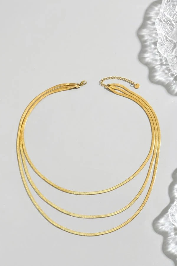 3-Layer Flat Snake Chain Collar Necklace