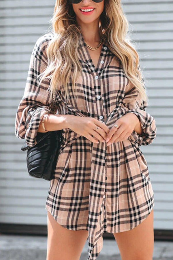 LOVE IS LIFE PLAID TIE FRONT SHIRT MINI DRESS - 2 COLORS