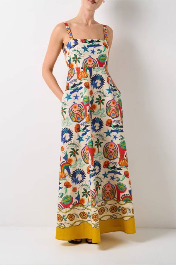 Tropical Holiday Print Maxi Dress