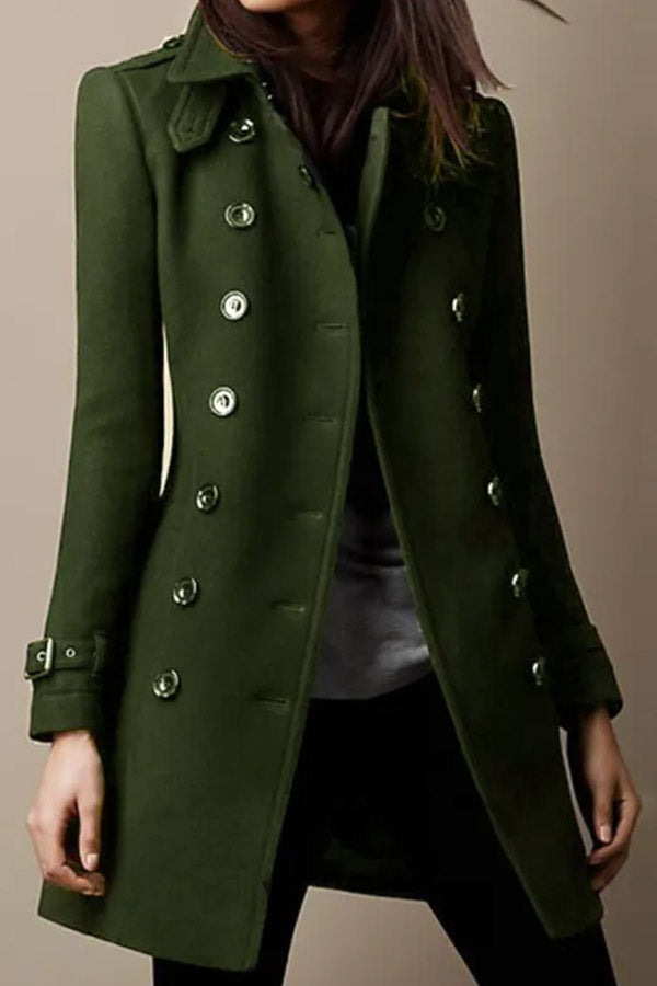 Casual Solid Lapel Long Sleeve Button Coat Green
