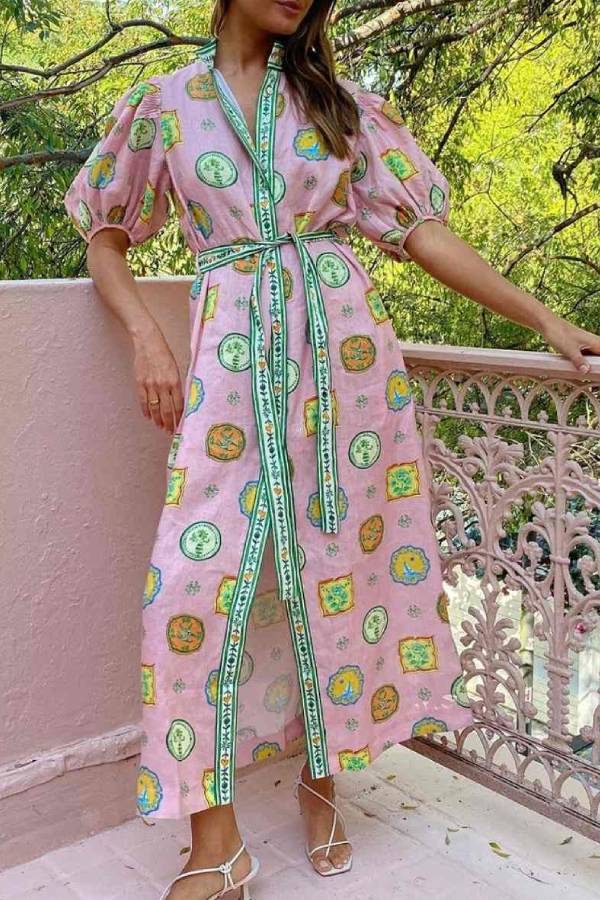 Holiday Seal Print Maxi Dress Pink