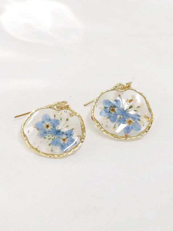Retro Country Style Dried Flower Earrings Do not forget me one size