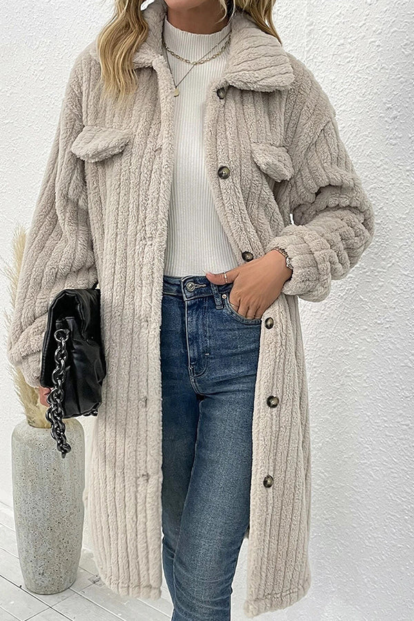 fur lapel plush top coat apricot