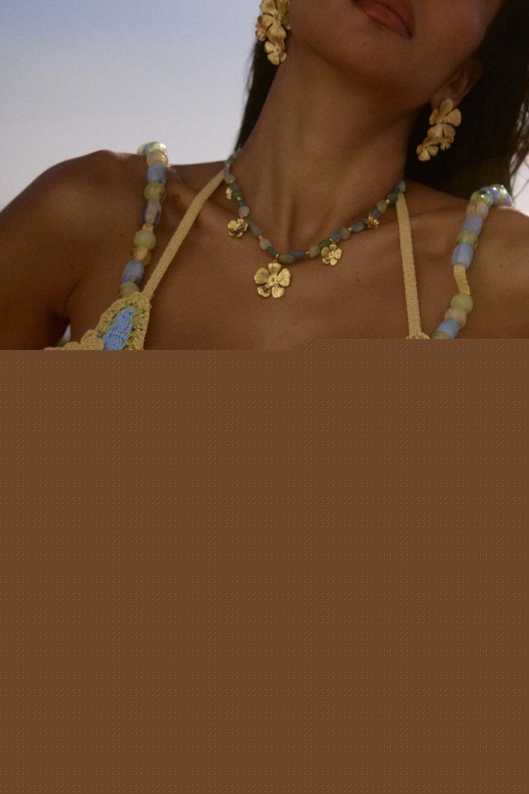 Reina Knit Crochet Handmade Flower Beaded Strap Stretch Bralette