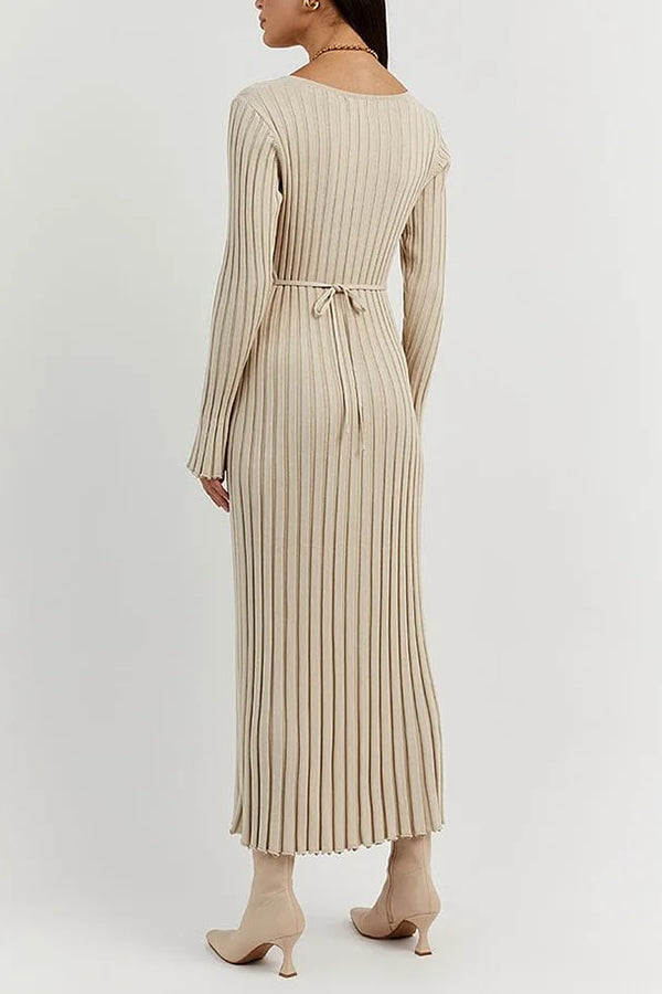 Casual waisted V-neck pit strip slimming knitted long skirt