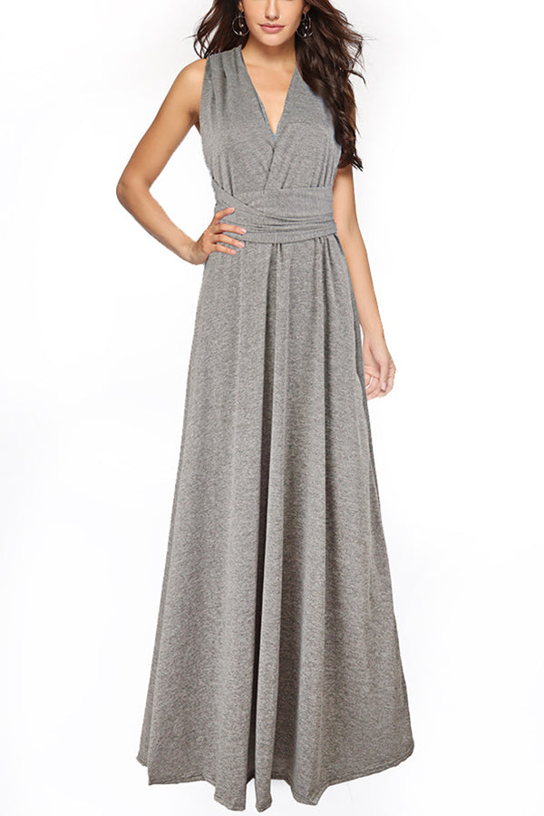 Multi-Way Multi Rope Crossover Backless Sexy Bandage Dress Grey L