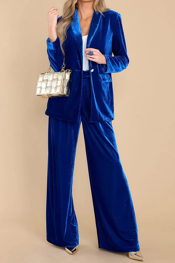 Elegant Lapel Velvet One Button Blazer Pant Set