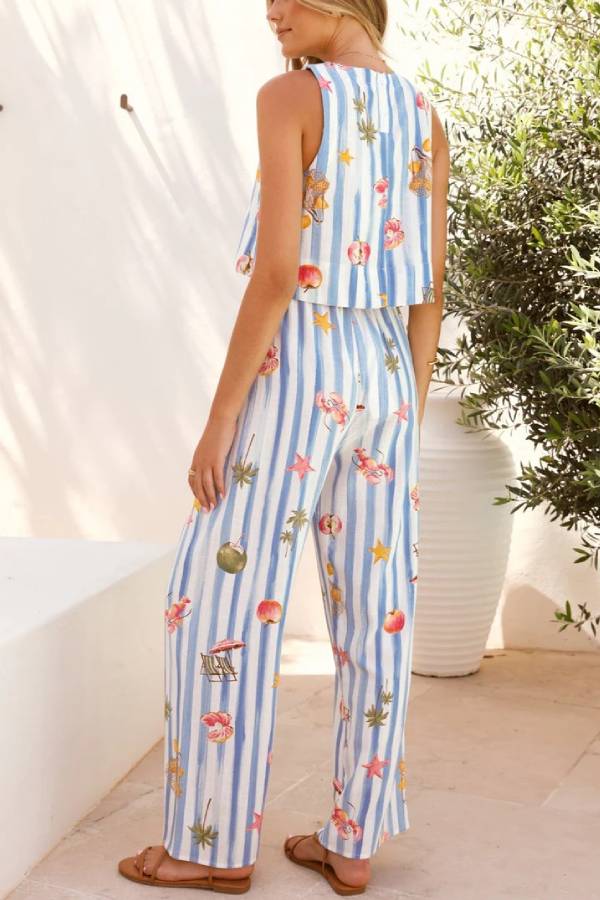 Fashionable and versatile linen sleeveless striped suit