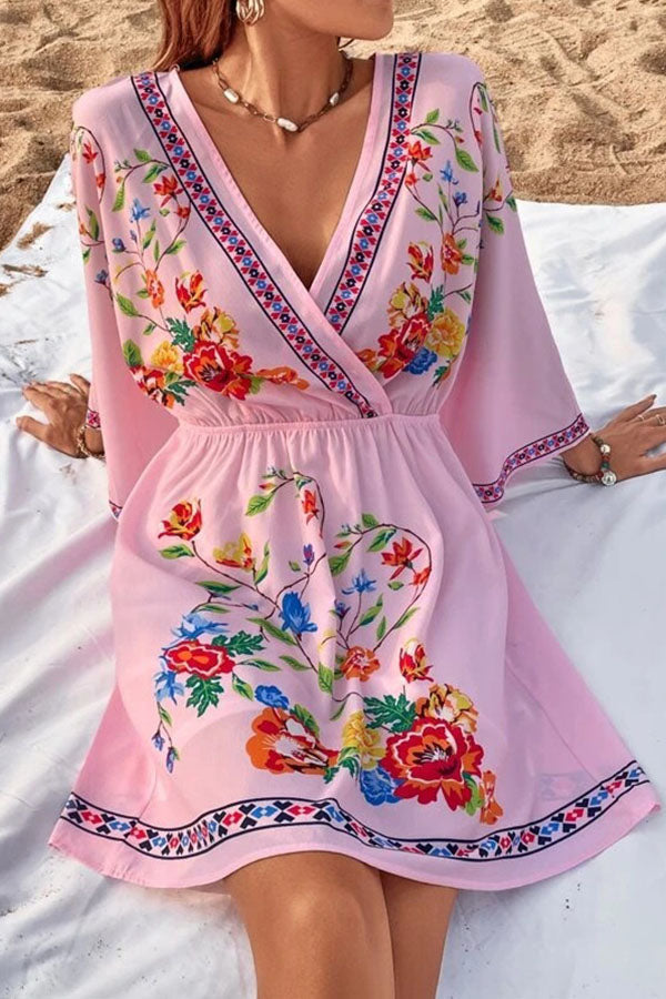 Bohemia Retro Ethnic Style Heavy Industry Print Temperament Slim Waist Slim Short Holiday Dress