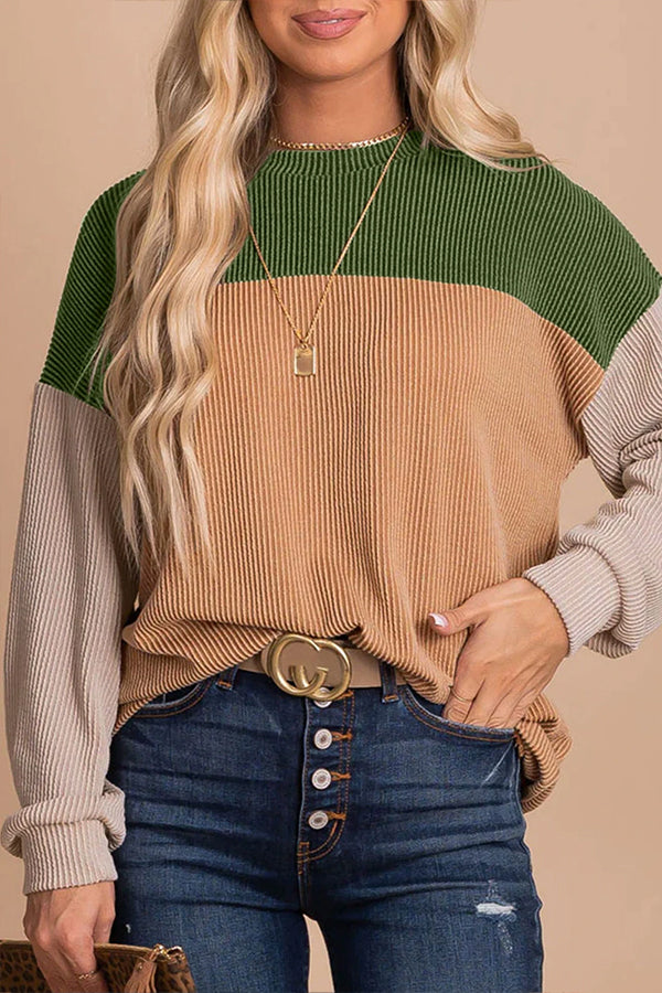 Colorblock corduroy long-sleeve top Green