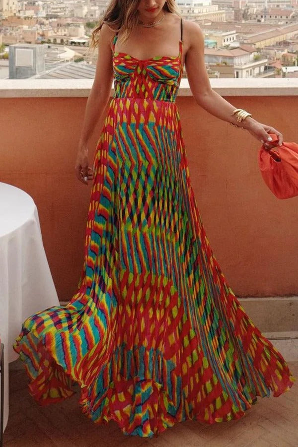 Jamila Unique Printed Sexy Backless High Rise Suspender Maxi Dress Multicolor