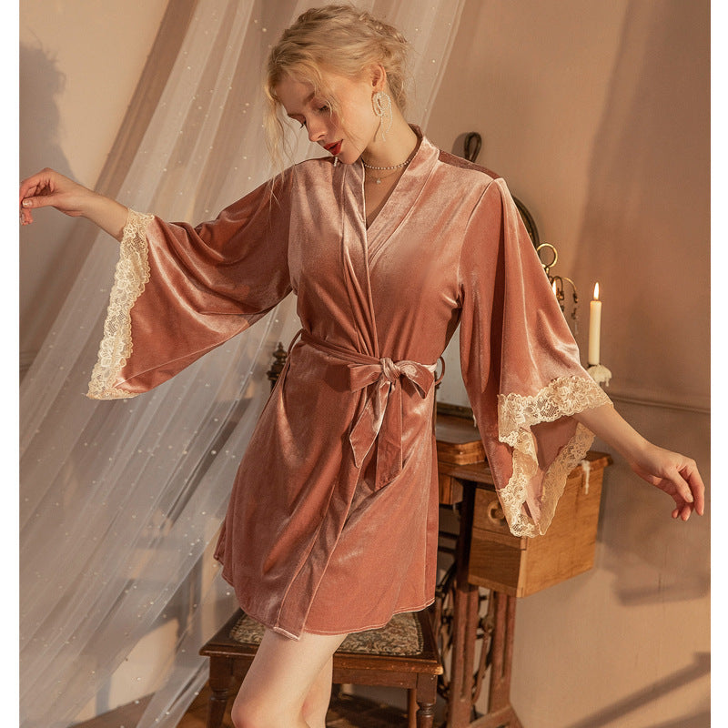 Sexy pink velvet lace suspender nightgown Sexy pink One Size