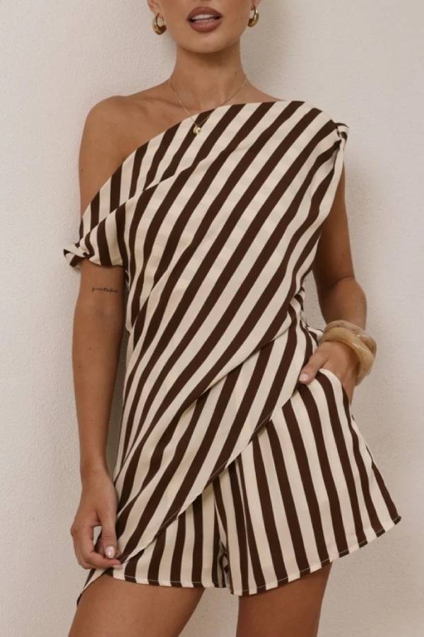 Waist-Cinching Asymmetrical Loose Shorts Set