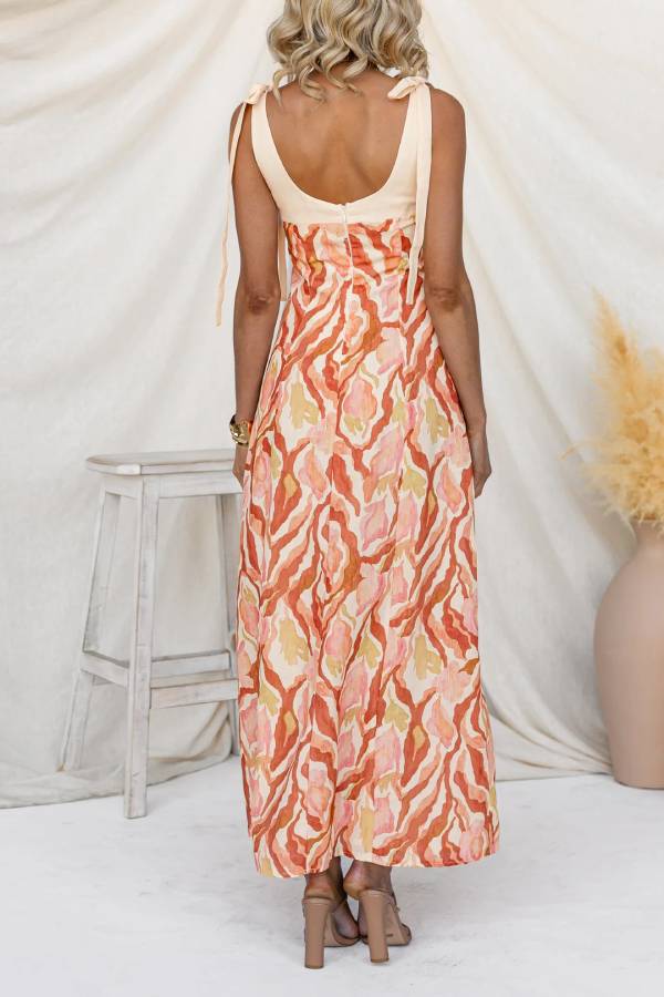 Bow Tie‑Strap Printed Maxi Dress ****