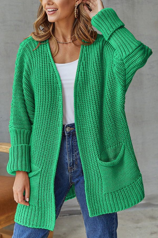loose mid length sweater cardigan coat large size casual Green