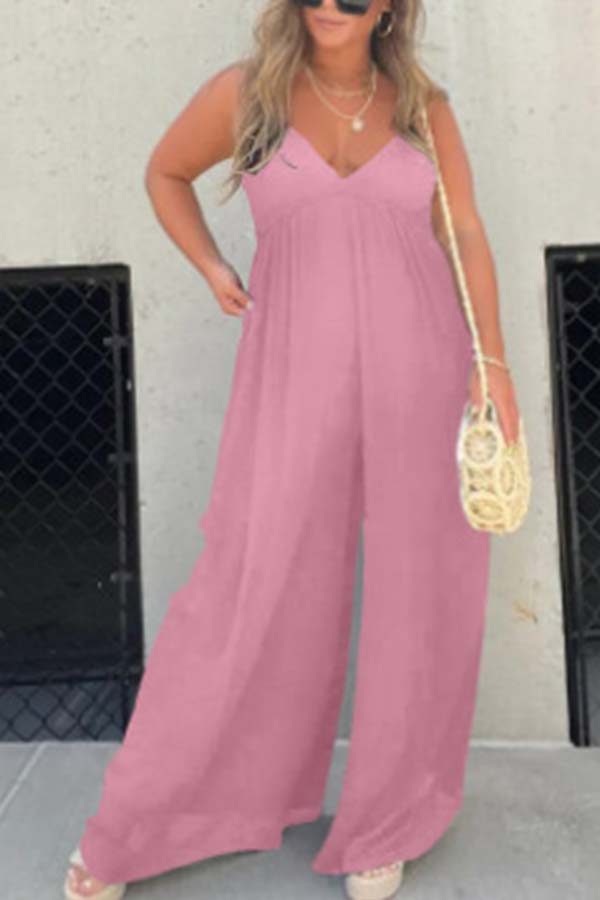 Effortless Back Tie-up Pocketed Wide Leg Cami Jumpsuit Pink