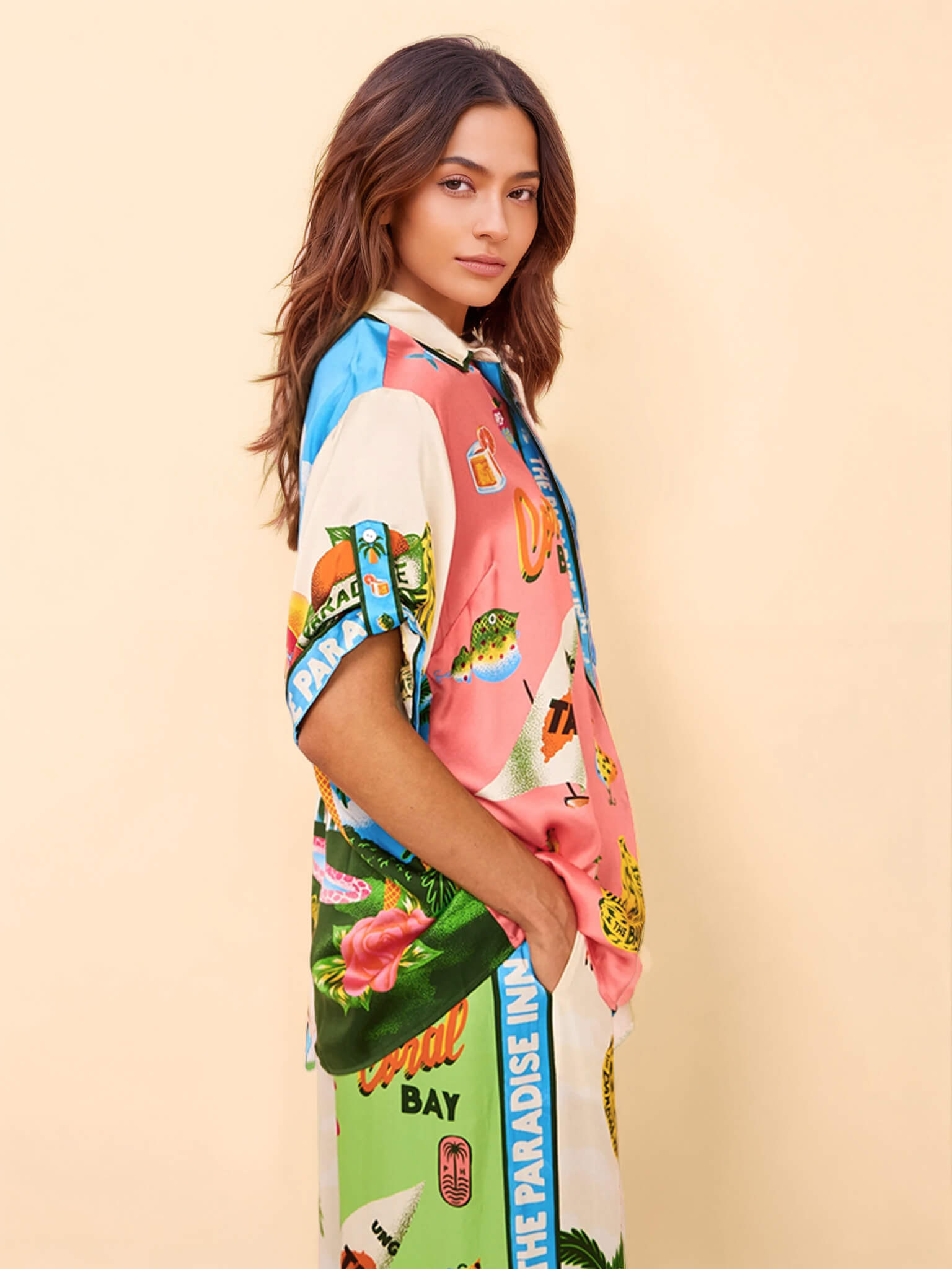 Sunny Beach Sommerstil bedrucktes zweiteiliges Set – Hose